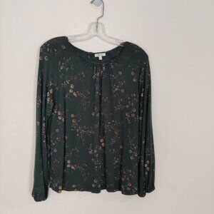 Reitmans Women's Blouse Size M Viscose Green Pink Floral Casual Modest Bohemian